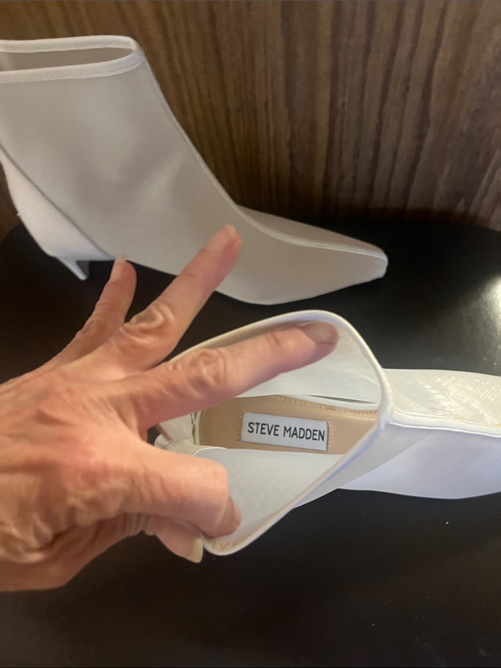 Steve Madden White Pointed Toe Ankle Booties with Low Heel